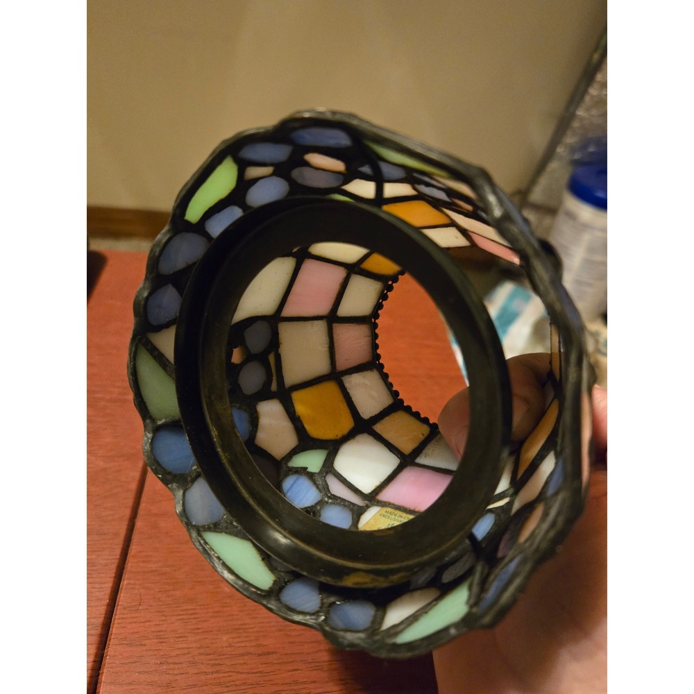 Vintage Stained Glass Lamp Shade Floral Pastel Mosaic Leaded Glass Small Shade - Picture 7 of 12
